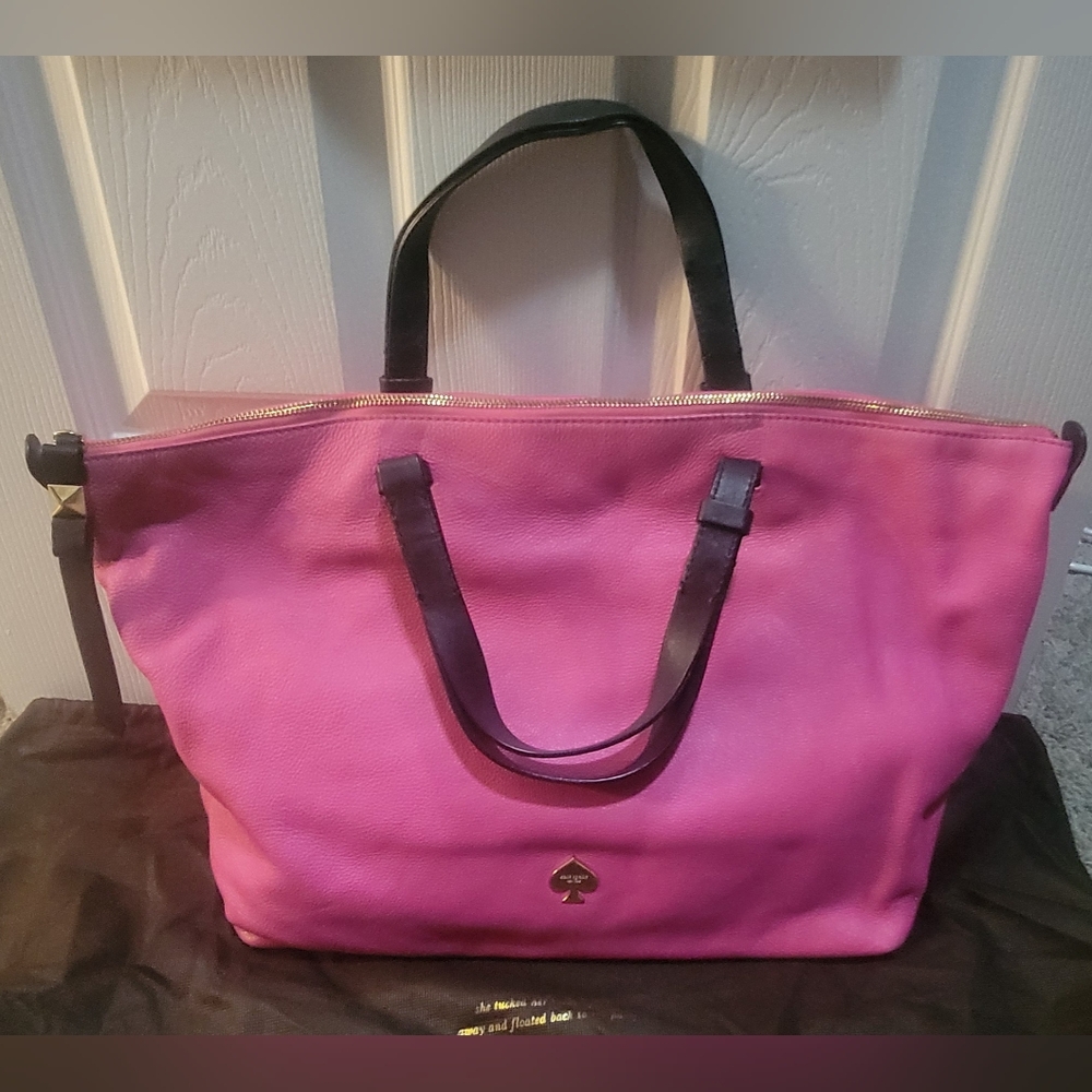 Kate Spade Large Pink & Black Leather Satchel Tote Bag